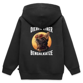 Chat du Bengale SERVITEUR D’UN CHAT DU BENGALE Drôle - Sweat Premium à capuche zippé enfant bio - noir - Dos - AI Model Kid Male (0cm)