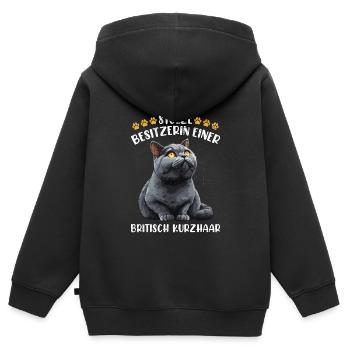 British Shorthair PROUD OWNER OF A BRITISH - Kids Premium Organic Zip-up Hoodie - black - Back - AI Model Kid Male (0cm)