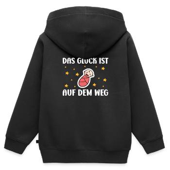 Werdende Mütter DAS GLÜCK IST AUF DEM WEG - Kinder Premium Organic Zip Hoodie - Schwarz - Hinten - AI Model Kid Male (0cm)