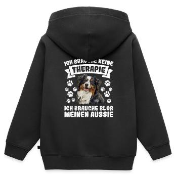 Aussie ICH BRAUCHE KEINE THERAPIE BRAUCHE MEINEN - Kinder Premium Organic Zip Hoodie - Schwarz - Hinten - AI Model Kid Male (0cm)
