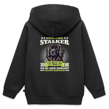 Newfie PERSONAL STALKER Drôle Terre-Neuve - Sweat Premium à capuche zippé enfant bio - noir - Dos - AI Model Kid Male (0cm)