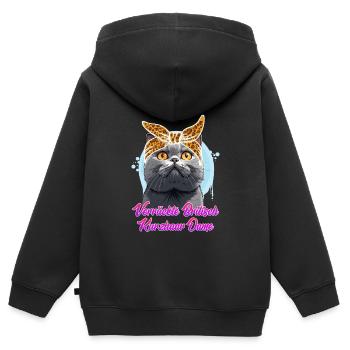British Shorthair CRAZY BRITISH SHORTHAIR - Kids Premium Organic Zip-up Hoodie - black - Back - AI Model Kid Male (0cm)