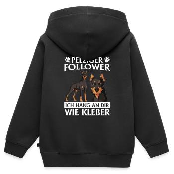 Doberman Hundebesitzer PELZIGER FOLLOWER KLEBER - Kinder Premium Organic Zip Hoodie - Schwarz - Hinten - AI Model Kid Male (0cm)