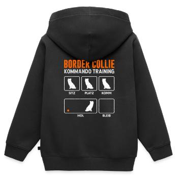 BORDER COLLIE KOMMANDO TRAINING Lustiges - Kinder Premium Organic Zip Hoodie - Schwarz - Hinten - AI Model Kid Male (0cm)