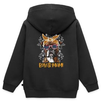 Boxer allemand chien maman BOXER MAMI Boxer - Sweat Premium à capuche zippé enfant bio - noir - Dos - AI Model Kid Male (0cm)