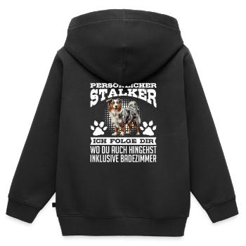 Berger Australien PERSONNEL STALKER Drôle - Sweat Premium à capuche zippé enfant bio - noir - Dos - AI Model Kid Male (0cm)