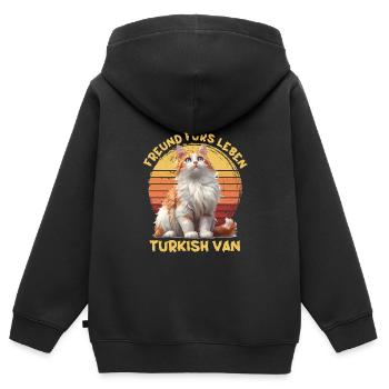 FOURGON TURC AMI POUR LA VIE Propriétaire de chat - Sweat Premium à capuche zippé enfant bio - noir - Dos - AI Model Kid Male (0cm)