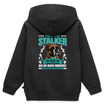Boxer allemand PERSONAL STALKER Boxer drôle - Sweat Premium à capuche zippé enfant bio - noir - Dos - AI Model Kid Male (0cm)