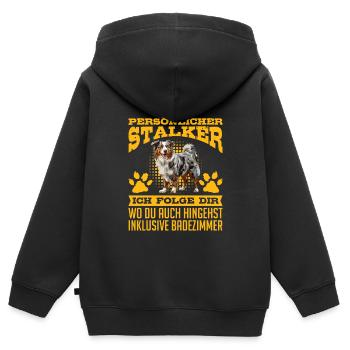 Berger Australien PERSONNEL STALKER Drôle - Sweat Premium à capuche zippé enfant bio - noir - Dos - AI Model Kid Male (0cm)