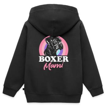 BOXER MAMI Propriétaire d’un chien boxer allemand - Sweat Premium à capuche zippé enfant bio - noir - Dos - AI Model Kid Male (0cm)