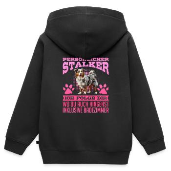 Berger Australien PERSONNEL STALKER Drôle - Sweat Premium à capuche zippé enfant bio - noir - Dos - AI Model Kid Male (0cm)