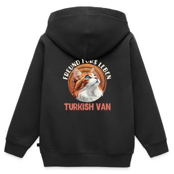 FOURGON TURC AMI POUR LA VIE Propriétaire de chat - Sweat Premium à capuche zippé enfant bio - noir - Dos - AI Model Kid Male (0cm)