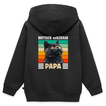 BRITISCH KURZHAAR KATZENPAPA Britisch Kurzhaar - Kinder Premium Organic Zip Hoodie - Schwarz - Hinten - AI Model Kid Male (0cm)