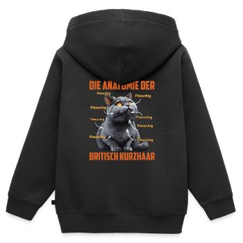British Shorthair THE ANATOMY OF A BRITISH - Kids Premium Organic Zip-up Hoodie - black - Back - AI Model Kid Male (0cm)