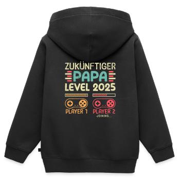 FUTURE DAD LEVEL 2025 Vintage Player Dad - Kids Premium Organic Zip-up Hoodie - black - Back - AI Model Kid Male (0cm)