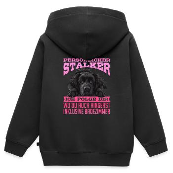 Neufundländer PERSÖNLICHER STALKER FOLGE DIR - Kinder Premium Organic Zip Hoodie - Schwarz - Hinten - AI Model Kid Male (0cm)