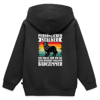 Newfie PERSÖNLICHER STALKER FOLGE DIR INS BAD - Kinder Premium Organic Zip Hoodie - Schwarz - Hinten - AI Model Kid Male (0cm)