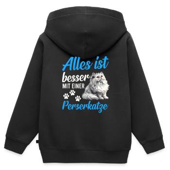 Persian Cat EVERYTHING IS BETTER WITH A PERSIAN CAT - Kids Premium Organic Zip-up Hoodie - black - Back - AI Model Kid Male (0cm)