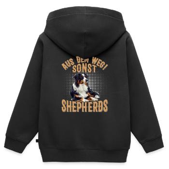 Australian Shepherds AUS DEM WEG SONST SHEPHERDS - Kinder Premium Organic Zip Hoodie - Schwarz - Hinten - AI Model Kid Male (0cm)