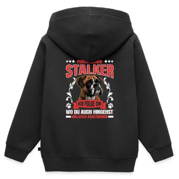 Boxer allemand PERSONAL STALKER Boxer drôle - Sweat Premium à capuche zippé enfant bio - noir - Dos - AI Model Kid Male (0cm)