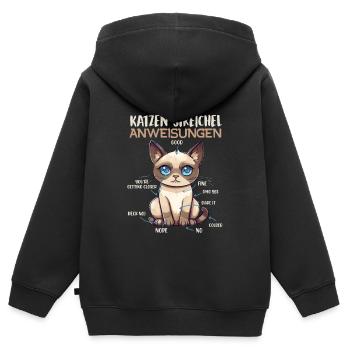 Chats siamois INSTRUCTIONS DE CARESSES Fun - Sweat Premium à capuche zippé enfant bio - noir - Dos - AI Model Kid Male (0cm)