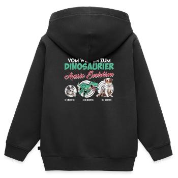 Aussie VOM WELPEN ZUM DINOSAURER AUSSIE EVOLUTION - Kinder Premium Organic Zip Hoodie - Schwarz - Hinten - AI Model Kid Male (0cm)