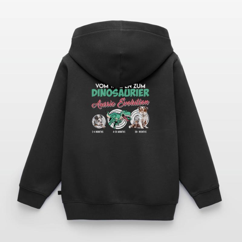 Aussie DU CHIOT AU DINOSAURE Évolution de l’Aussie Sweat Premium à capuche zippé enfant bio