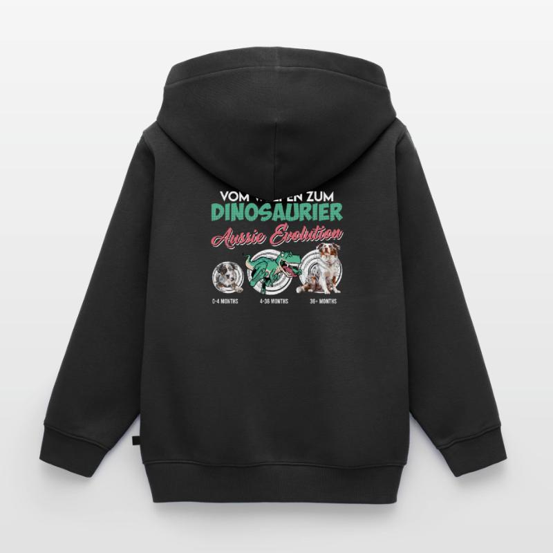 Aussie DU CHIOT AU DINOSAURE Évolution de l’Aussie Sweat Premium à capuche zippé enfant bio