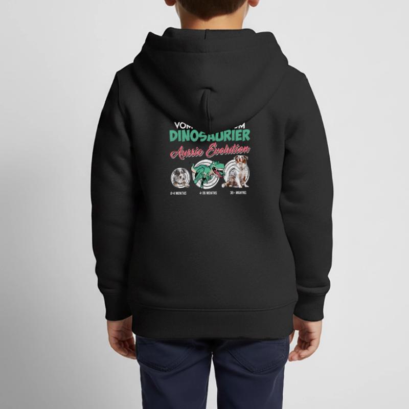 Aussie DU CHIOT AU DINOSAURE Évolution de l’Aussie Sweat Premium à capuche zippé enfant bio