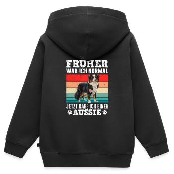 Aussie FRÜHER WAR ICH NORMAL HABE JETZT EINEN - Kinder Premium Organic Zip Hoodie - Schwarz - Hinten - AI Model Kid Male (0cm)