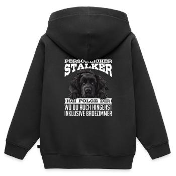 Neufundländer PERSÖNLICHER STALKER FOLGE DIR - Kinder Premium Organic Zip Hoodie - Schwarz - Hinten - AI Model Kid Male (0cm)