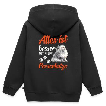 Persian Cat EVERYTHING IS BETTER WITH A PERSIAN CAT - Kids Premium Organic Zip-up Hoodie - black - Back - AI Model Kid Male (0cm)