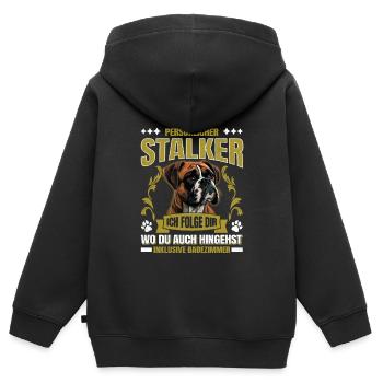 Boxer allemand PERSONAL STALKER Boxer drôle - Sweat Premium à capuche zippé enfant bio - noir - Dos - AI Model Kid Male (0cm)