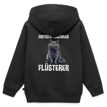 BRITISCH KURZHAAR FLÜSTERER Katzenpapa Britische - Kinder Premium Organic Zip Hoodie - Schwarz - Hinten - AI Model Kid Male (0cm)