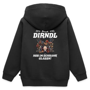 Mein Dirndl im Schrank gelassen Ersatzdirndl - Kinder Premium Organic Zip Hoodie - Schwarz - Hinten - AI Model Kid Male (0cm)