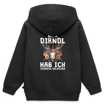 Mein Dirndl hab ich zuhause im Schrank gelassen - Kinder Premium Organic Zip Hoodie - Schwarz - Hinten - AI Model Kid Male (0cm)