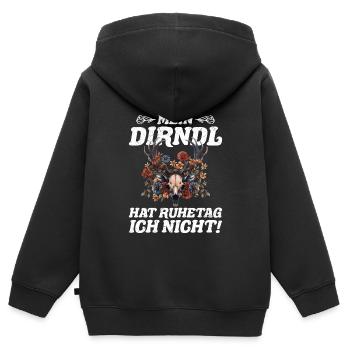 Heute ohne Dirndl Ersatz Dirndl Damen - Kinder Premium Organic Zip Hoodie - Schwarz - Hinten - AI Model Kid Male (0cm)