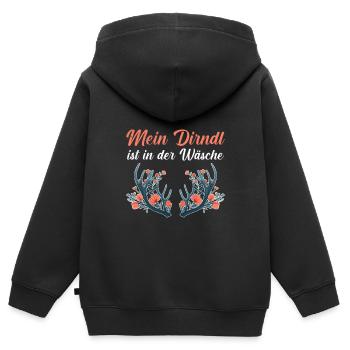 Heute ohne Dirndl Ersatz Dirndl Damen - Kinder Premium Organic Zip Hoodie - Schwarz - Hinten - AI Model Kid Male (0cm)