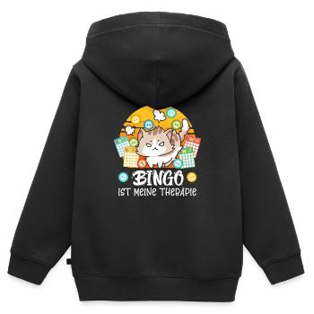 BINGO IST MEINE THERAPIE Lustiges Bingo - Kinder Premium Organic Zip Hoodie - Schwarz - Hinten - AI Model Kid Male (0cm)