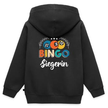 GAGNANT DU BINGO Bingo drôle amoureux Bingo - Sweat Premium à capuche zippé enfant bio - noir - Dos - AI Model Kid Male (0cm)