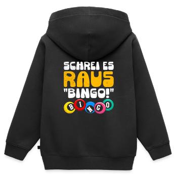 Joueurs de bingo CRIEZ-LE BINGO ! Bingo amusant - Sweat Premium à capuche zippé enfant bio - noir - Dos - AI Model Kid Male (0cm)