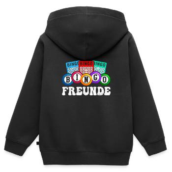 AMIS DE BINGO Joueurs de bingo Soirées Bingo - Sweat Premium à capuche zippé enfant bio - noir - Dos - AI Model Kid Male (0cm)