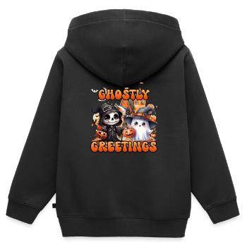 Halloween Enfants SALUTATIONS FANTOMATIQUES Drôle - Sweat Premium à capuche zippé enfant bio - noir - Dos - AI Model Kid Male (0cm)