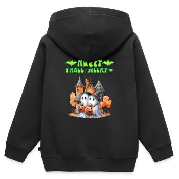 HAPPY HALLOWEEN FRÖHLICHES SPUKEN Lustiges - Kinder Premium Organic Zip Hoodie - Schwarz - Hinten - AI Model Kid Male (0cm)