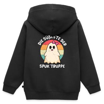 Halloween Mädchen DIE SÜßESTE DER SPUK TRUPPE - Kinder Premium Organic Zip Hoodie - Schwarz - Hinten - AI Model Kid Male (0cm)