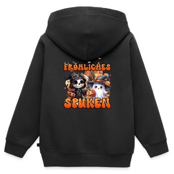 HAPPY HALLOWEEN FRÖHLICHES SPUKEN Lustiges - Kinder Premium Organic Zip Hoodie - Schwarz - Hinten - AI Model Kid Male (0cm)