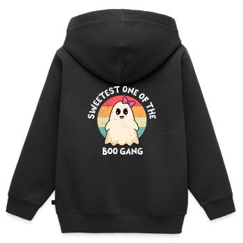 Halloween Mädchen DIE SÜßESTE DER SPUK TRUPPE - Kinder Premium Organic Zip Hoodie - Schwarz - Hinten - AI Model Kid Male (0cm)