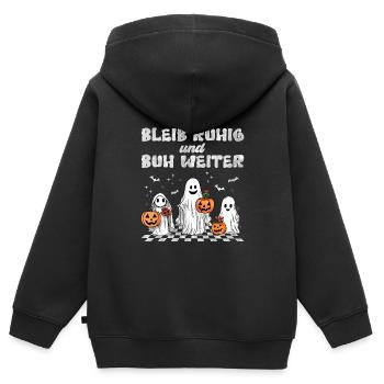Halloween Kinder BLEIB RUHIG UND BUH WEITER - Kinder Premium Organic Zip Hoodie - Schwarz - Hinten - AI Model Kid Male (0cm)