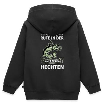 Hecht Angeln MIT DER RUTE IN DER HAND ZU DEN - Kinder Premium Organic Zip Hoodie - Schwarz - Hinten - AI Model Kid Male (0cm)