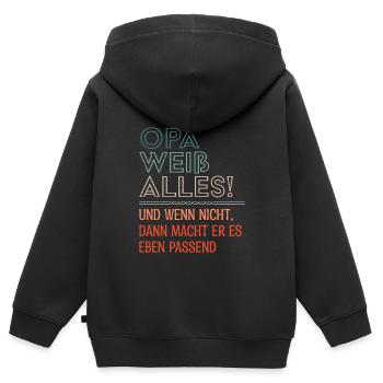 OPA WEIß ALLES UND WENN NICHT MACHT ER ES PASSEND - Kinder Premium Organic Zip Hoodie - Schwarz - Hinten - AI Model Kid Male (0cm)